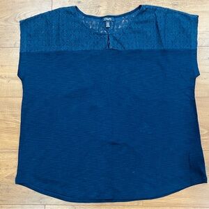 CHAPS Sleeveless Women's Tank Top‎ 3X Navy Blue Lace Blouse Plus Sz 3XL